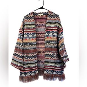 Entro boho open front 3/4 wide sleeve multicolor fringe jacket medium